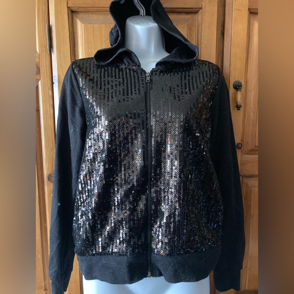 Forever 21 Womens S Small Back Sequined Hoodie Sweatshirt Zip Up - Picture 4 of 8